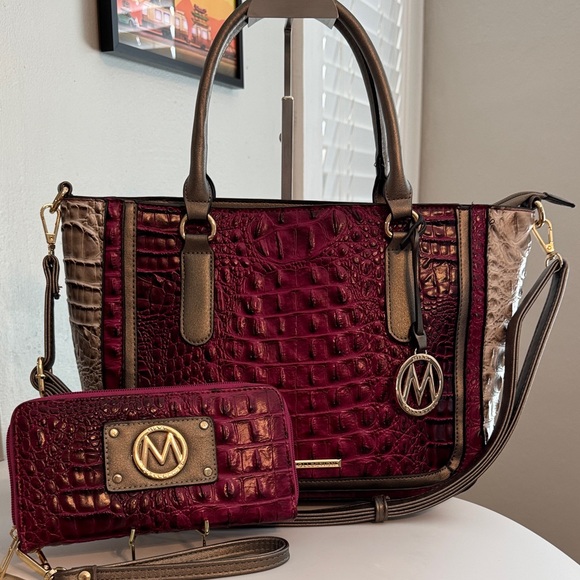 MKF Collection Mia K Bonnie Croc-Embossed Women's Satchel & Wallet - Picture 2 of 9
